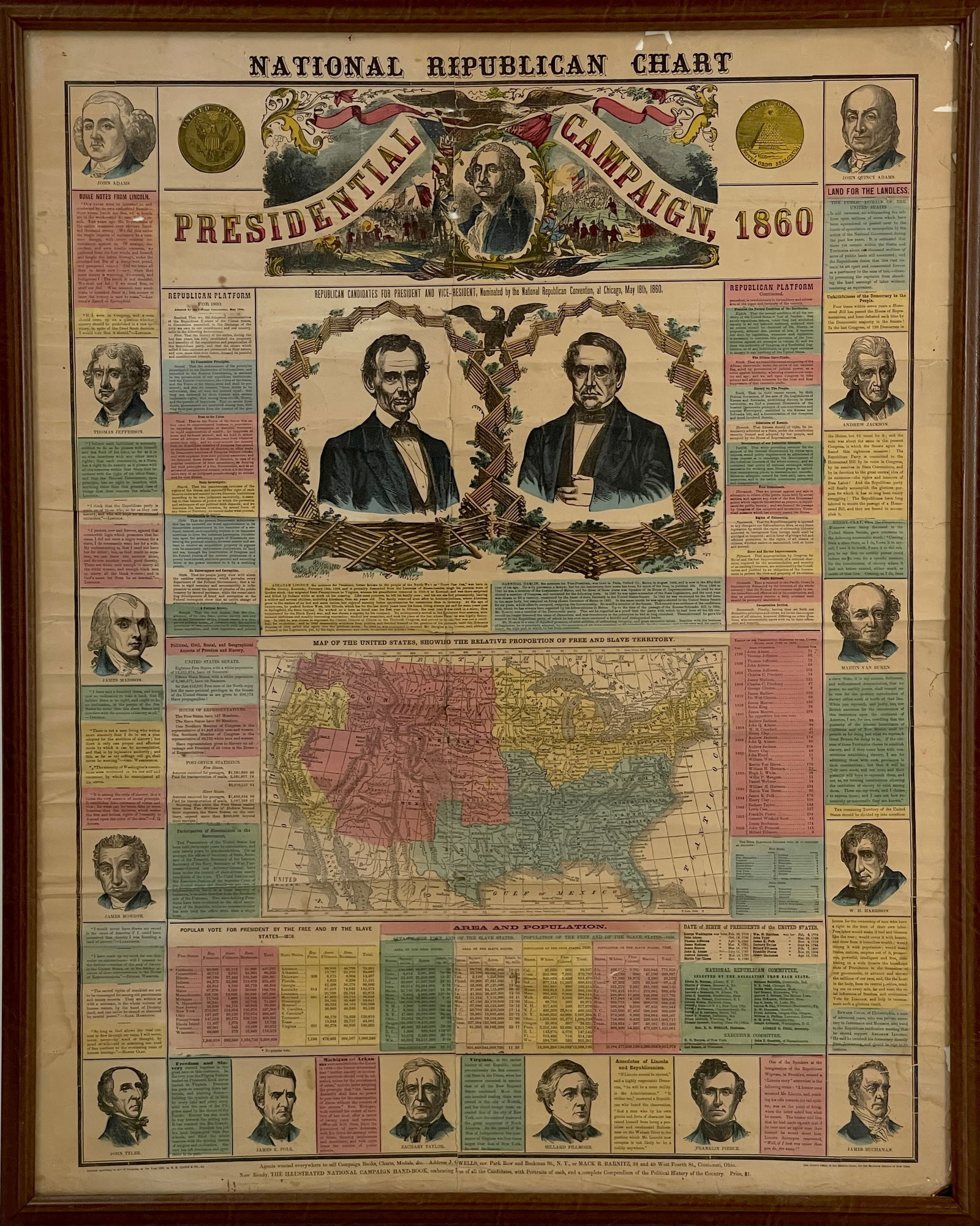 Original Hand Colored Presidential Nation Republican Chart Campaign Poster, New York 1860s (1 of 7)