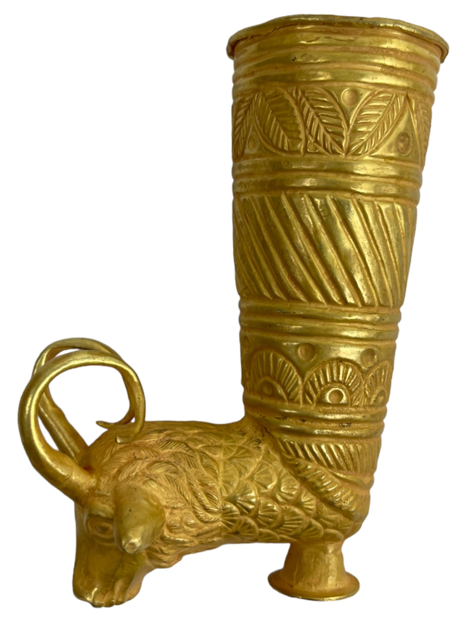 Achaemenid Empire 550 BC Ancient 23k Gold Vessel Deer Cup 60 grams: Achaemenid Empire 550 BC Ancient Acid tested, the carat could be more or less than 23k, Vessel Deer Cup 45 grams, height 4.2 inches. 60 Grams. Provenance Property from the Collection of an Important A