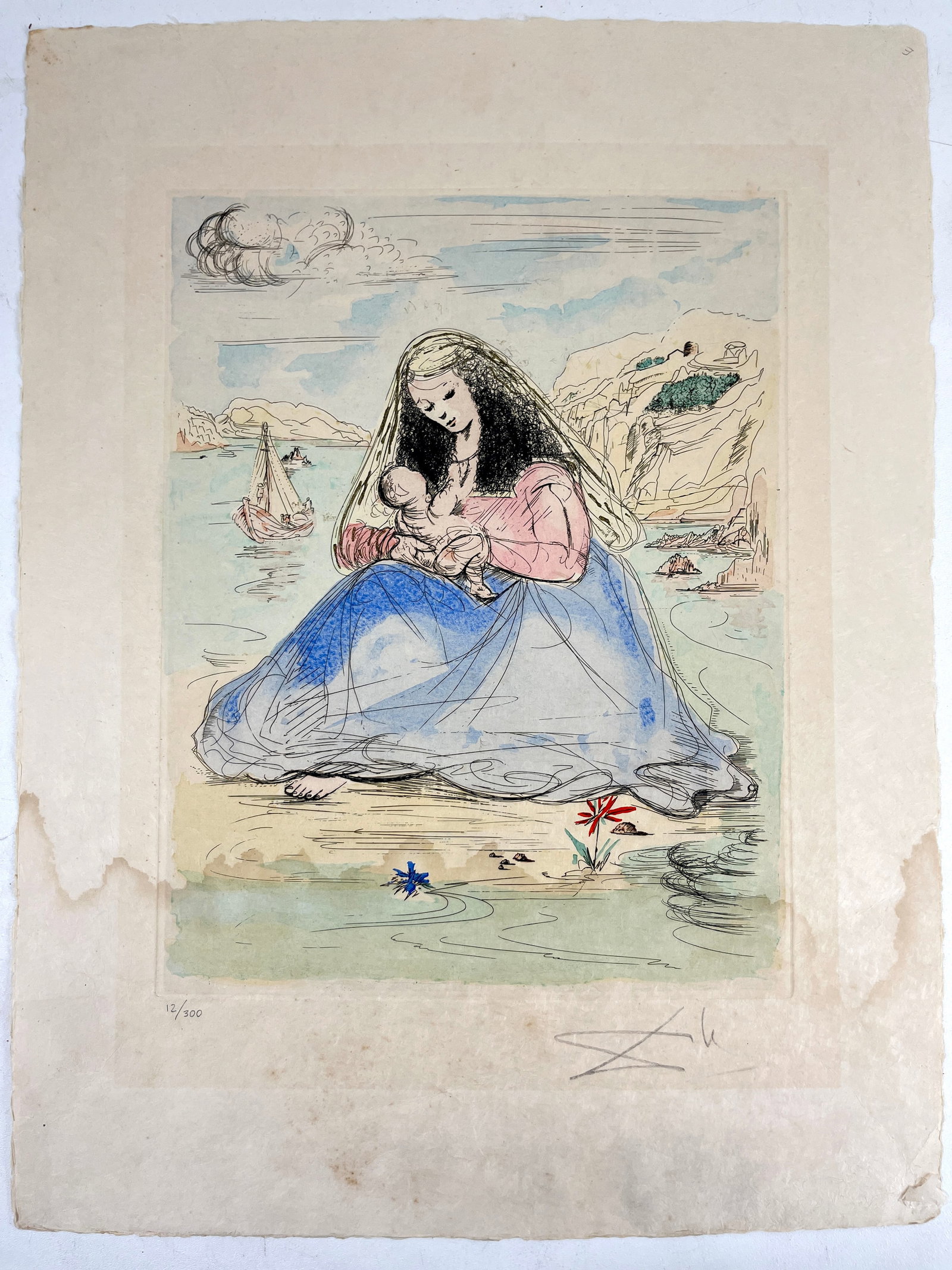 Salvador Dali (1904-1989) Madonna aide Moi (Madonna with Child) Color Etching Pencil Signed and (1 of 5)