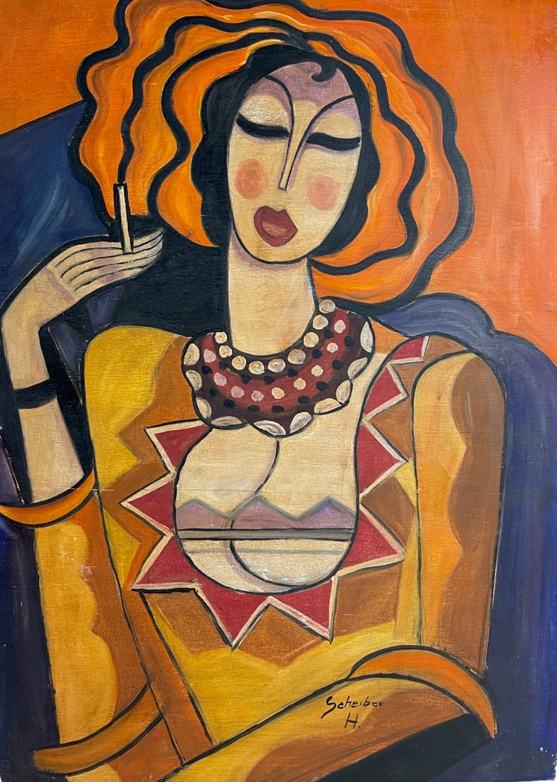 Hugo Scheiber (1873-1950): Woman Oil on Board Signed Lower Right: Hugo Scheiber (1873-1950): Woman Oil on Board Signed Lower Right 19 1/2 x 27 1/2 inches