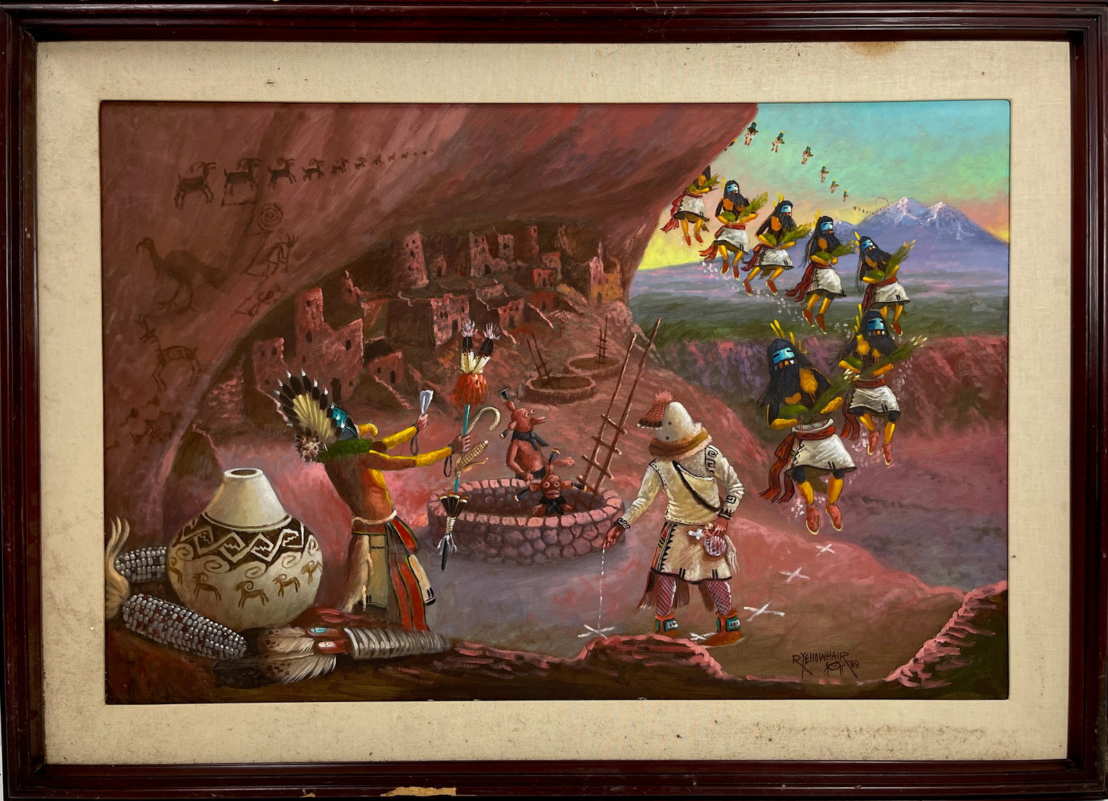 Robert Yellowhair, Navajo (b.1937) Native American Oil Painting on Canvas Signed (1 of 8)