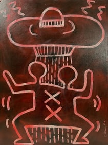 KEITH HARING 1958 - 1990 American Painting on Board Signed dated 89 lower left (Attributed)