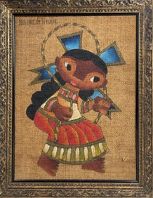 JOSE DE SERVIN Mexican American 1917 - 1983 Oil on Burlap Painting 21 x 27