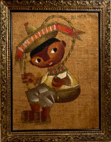 JOSE DE SERVIN Mexican American 1917 - 1983 Oil on Burlap Painting 21 x 28