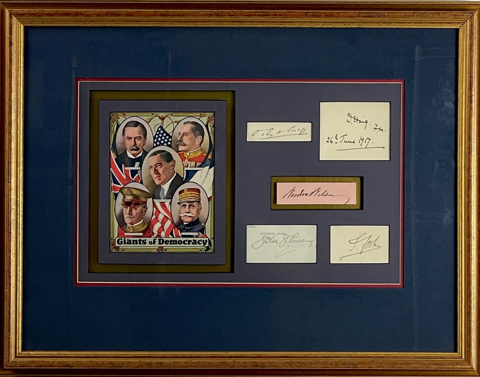Woodrow Wilson Marshall Foch Sir Haig Lloyd George Cut Signature Autograph Collection Framed (1 of 5)
