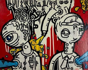 Oil on Canvas Graffiti Art Signed Fakto ck07