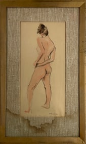 Paul Frankl 1886 - 1958 American Austrian Mixed Media on Paper Nude Woman Drawing