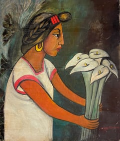 DIEGO RIVERA Mexican 1886 - 1957 Oil on Canvas Painting Signed Lower Right (Attributed)