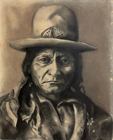 Beverlee McGrath Indian Chief Sitting Bull Drawing Painting Native American Art Signed