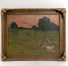 Antique Old Oil On Canvas Landscape Painting Unknown Mystery Artist