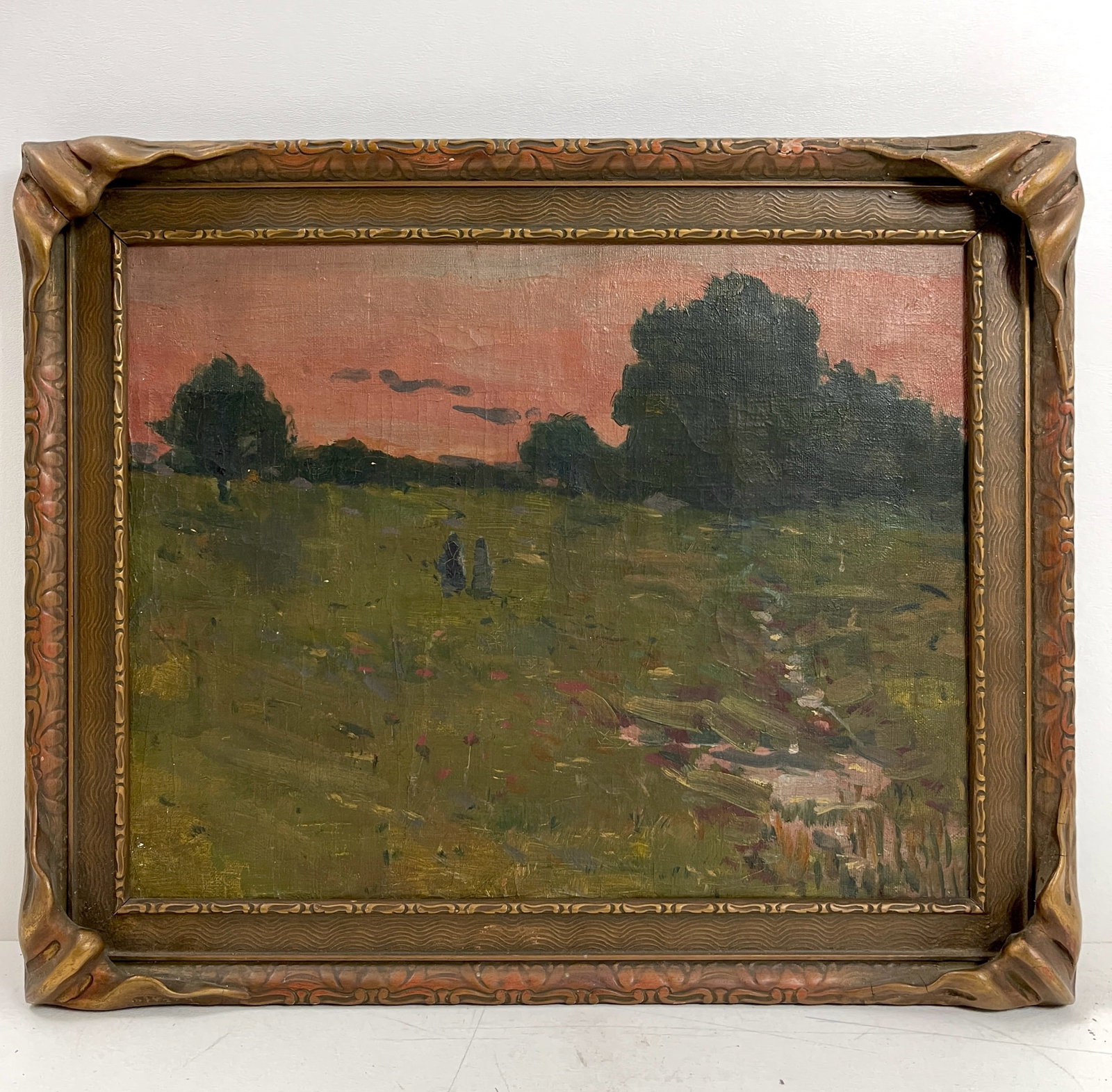 Antique Old Oil On Canvas Landscape Painting Unknown Mystery Artist (1 of 5)
