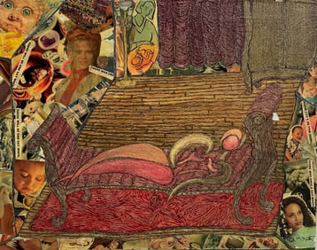 Paul Martinez Collage Mixed Media Grafitti Signed Lower Right