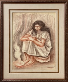 Raul Anguiano Mexican 1915-2006 Charcol Pastel on Paper