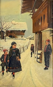 Carl Frederik Aagaard 1833 ? 1895 Danish Oil on Board Painting