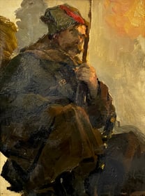 Vladimir Ivanovich Sharshakov Russian Oil on Board Painting Titled Before the Down 1953