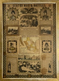 Mexican War Color Broadside with Map of Mexico