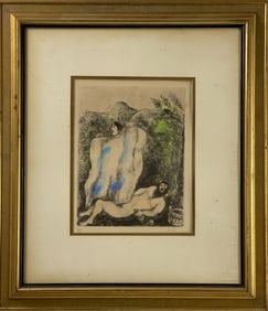 Marc Chagall - Le Manteau de Noe Etching with Hand Coloring in Watercolor Hand Signed and Numbered