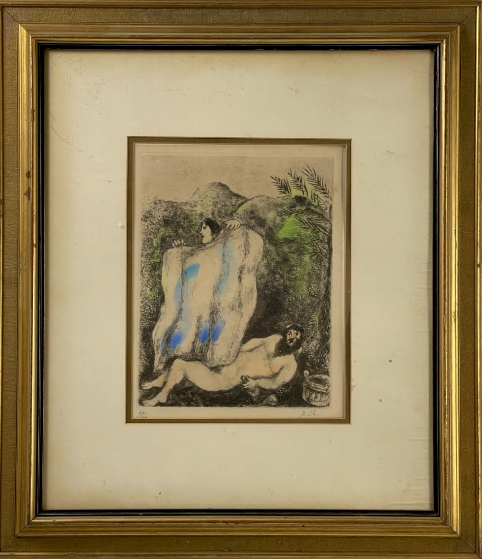 Marc Chagall - Le Manteau de Noe Etching with Hand Coloring in Watercolor Hand Signed and Numbered (1 of 5)