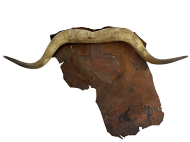 WW2 1941 Texas Troupe George Marshall Leather Horn Signed Wall Mount Plaque
