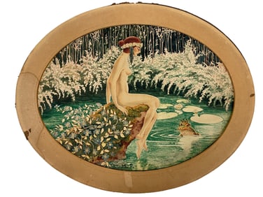 Maxfield Parrish - Watercolor Nude on Paper Signed Painting Attributed