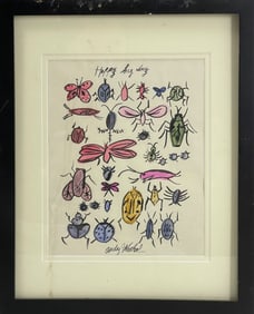 Andy Warhol Ink & Watercolor Signed Happy Bug Day Painting Attributed