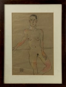 Attributed to Egon Schiele - Hand Drawn in Pencil Nude Woman Signed and Dated 1918