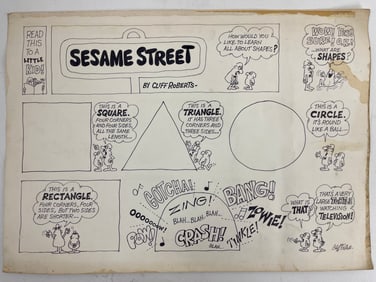 Sesame Street Hand Drawn Original Animation Storyboard Signed by Cliff Roberts