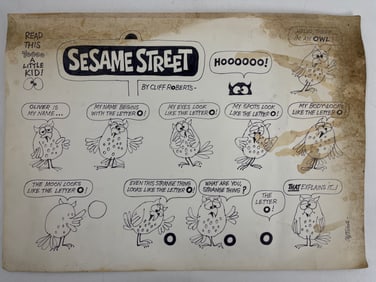 Sesame Street Hand Drawn Original Animation Storyboard Signed by Cliff Roberts