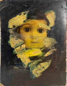 Vintage Oil on Board Mixed Media Painting with Poster Mounted on Reverse