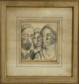Abraham Walkowitz (1878-1965) - "Three Heads" Pencil on Paper Drawing
