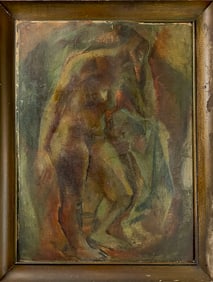 Oil on Board Painting Man Ray Written on Reverse