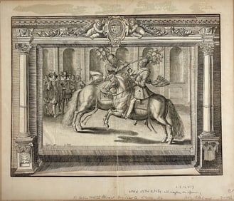 17th Century Scene of a Tournament Etching with Inscriptions