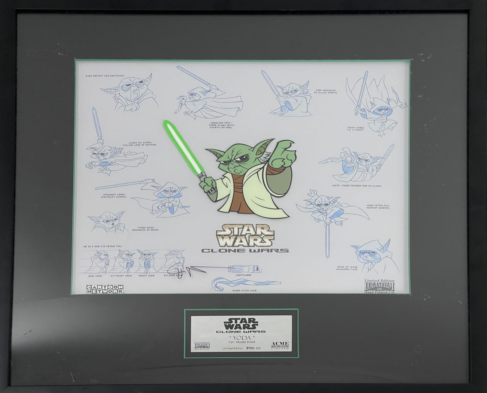 STAR WARS THE CLONE WARS "YODA" CEL #240/300 with COA. Signed By Genndy Tartakovsky. (1 of 8)