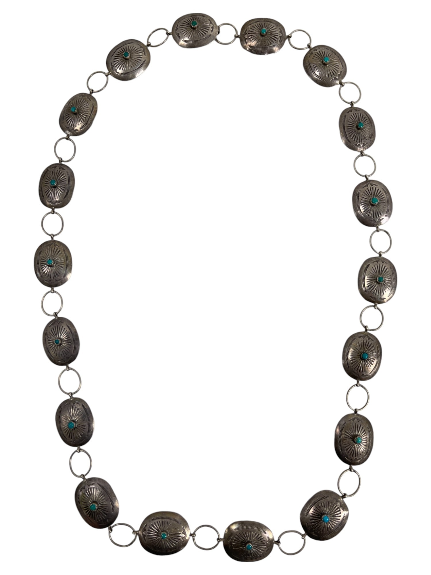 Vintage Native American Indian Navajo Turquoise Sterling Silver Concho Belt Necklece (1 of 7)