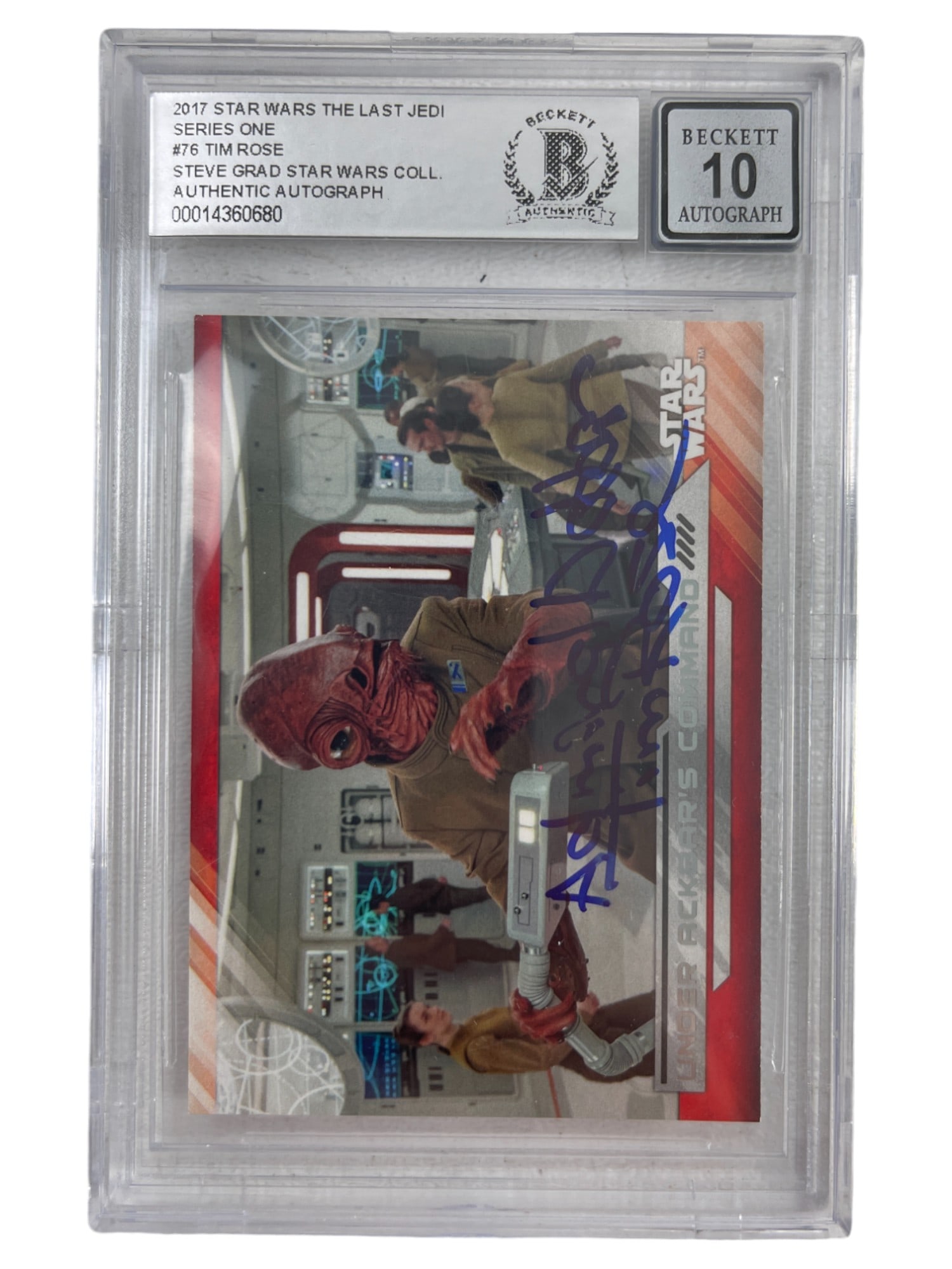 Tim Rose Star Wars Autographed 2017 Topps Last Jedi #76 BGS Auth. 10 Card: Tim Rose Star Wars Autographed 2017 Topps Last Jedi #76 BGS Auth. 10 Card