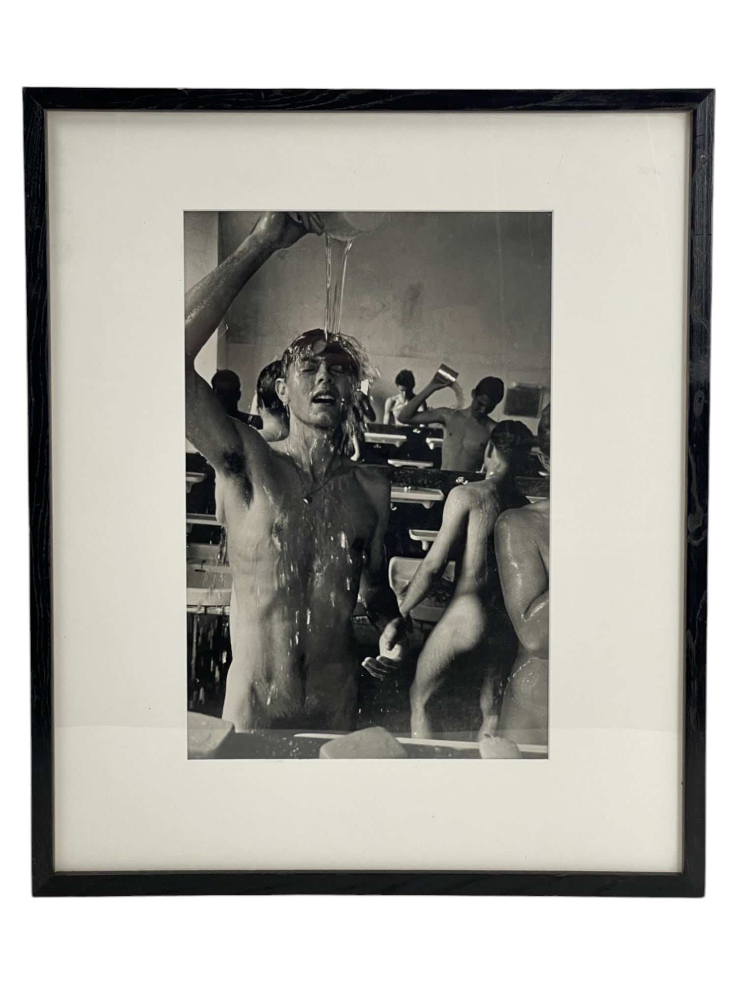 Will McBride 1962 Mike Gerard Bathing with Students Nude Gay Silver Gelatin Photo Signed: Will McBride 1962 'Mike Gerard Bathing with Other Students' Silver Gelatin Photo Signed and Inscribed on Verso. Size: 16" x 20". Frontspiece for cover of Will McBride's Book "Coming of Age".