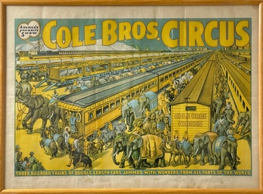 Vintage Cole Bros Circus Trains Linen Backed Poster