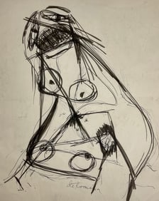 After Willem de Kooning - Ink and Watercolor on Paper Signed