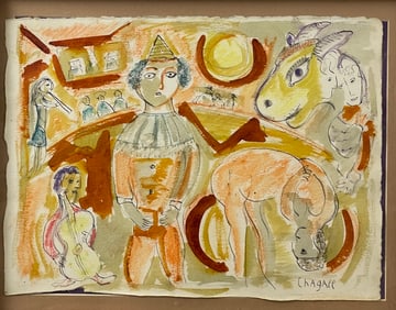 In The Style of Marc Chagall - Watercolor Painting Signed Lower Right