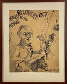 US President Franklin D. Roosevelt NIRA 1933 Hand Drawn Original Poster