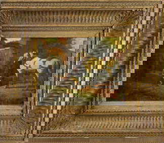 Antique Folk Art Horse Painting Oil on Board Signed Lower Right