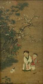 Children Playing Games on a Winter Day by A Sung Artist - Ink and Color on Silk Wallscroll