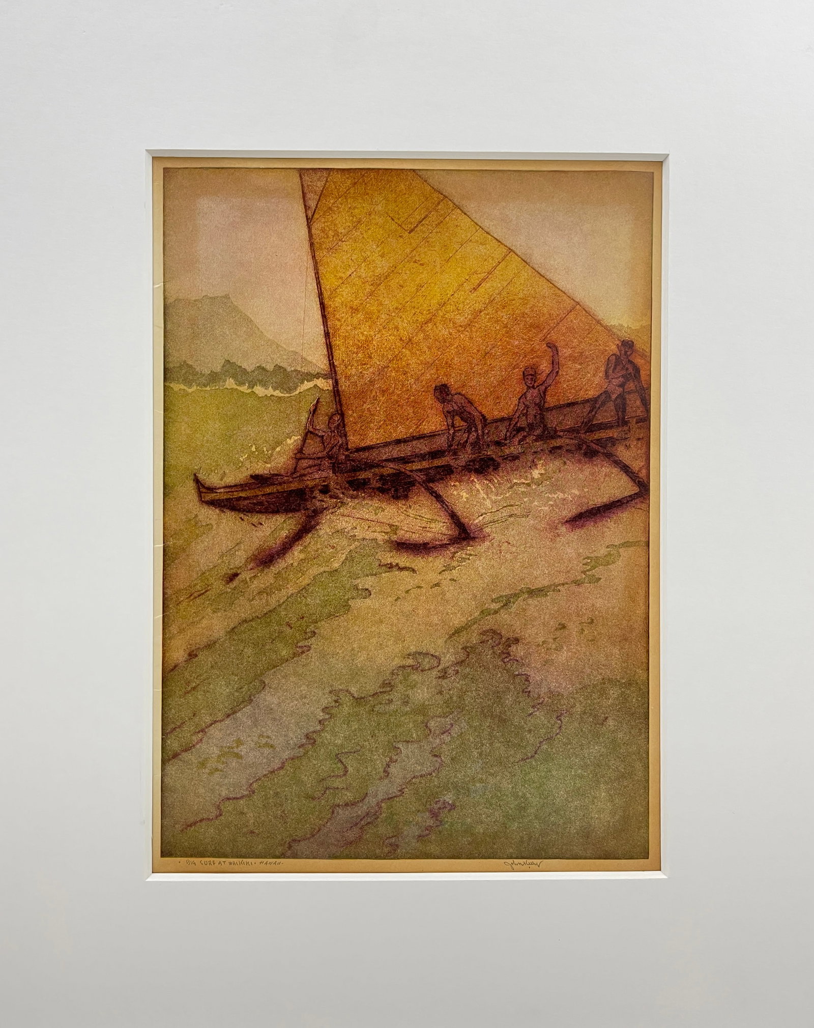 John Kelly - Original Color Lithograph Big Surf at Waikiki, Hawaii Signed Bottom Right (1 of 6)