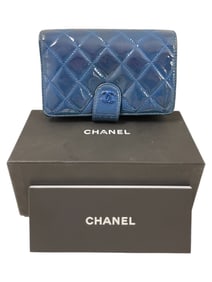 Chanel Timesless/Classique Patent Blue Leather Wallet