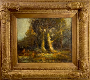 Antique Oil on Board Forestscape Painting Signed and Dated Bottom Right