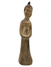 Antique Chinese Tang Dynasty Clay Pottery Standing Pregnant Womaan