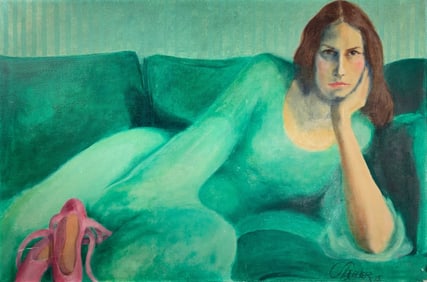 Oil on Canvas Painting Reclining Woman Signed and Dated 1975
