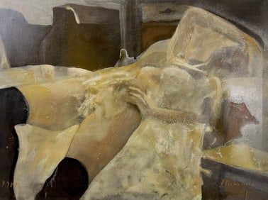 Oil on Linen Painting of Woman Reclining Signed Bottom Right