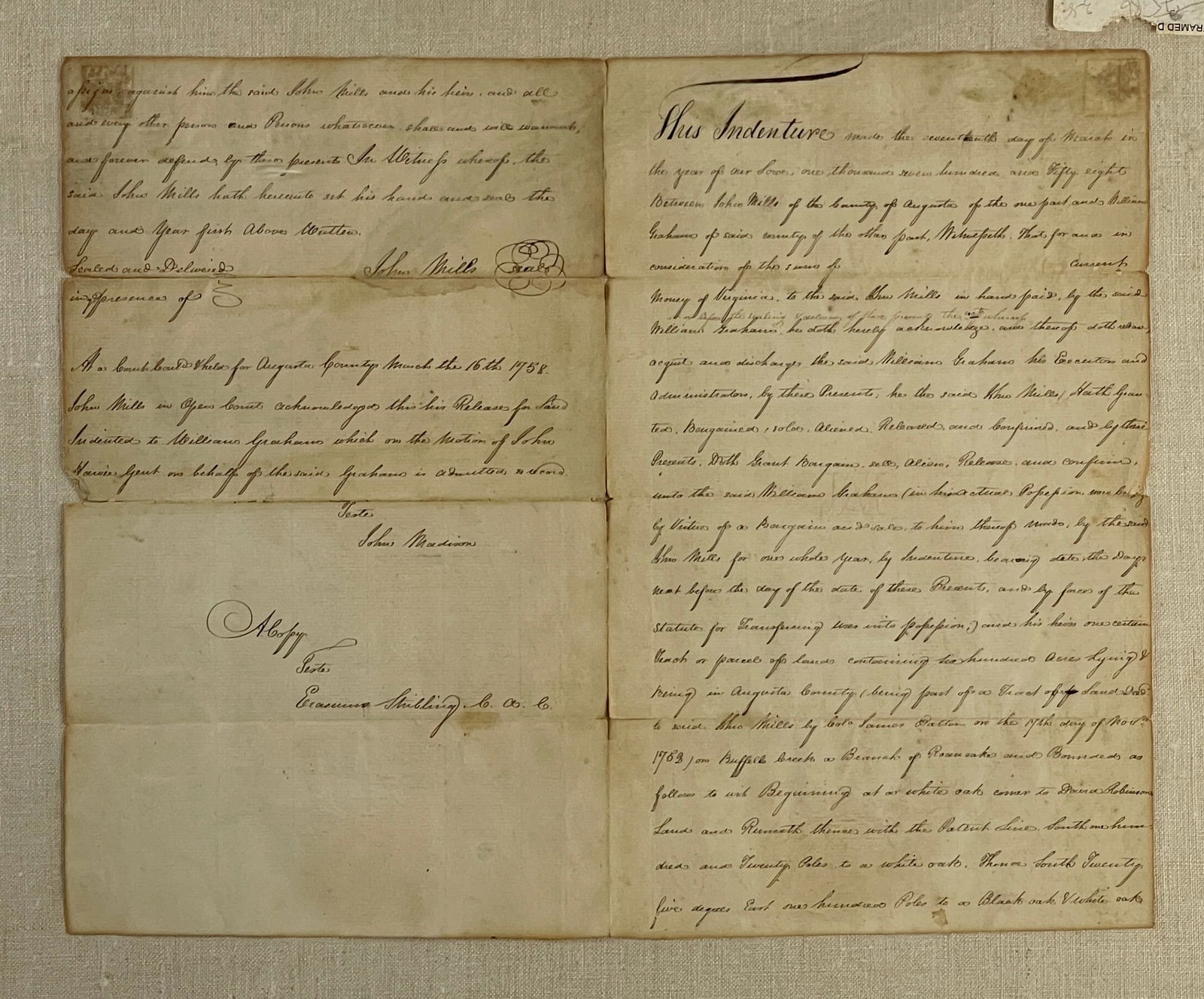 Antique 1758 Indenture Signed by John Madison (1 of 4)