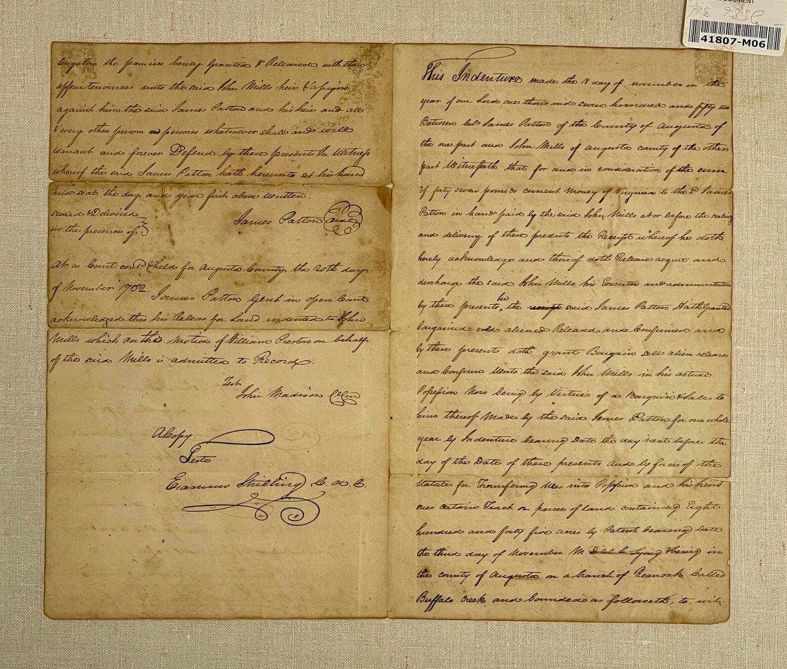 Antique 1752 Indenture Signed John Madison (1 of 4)